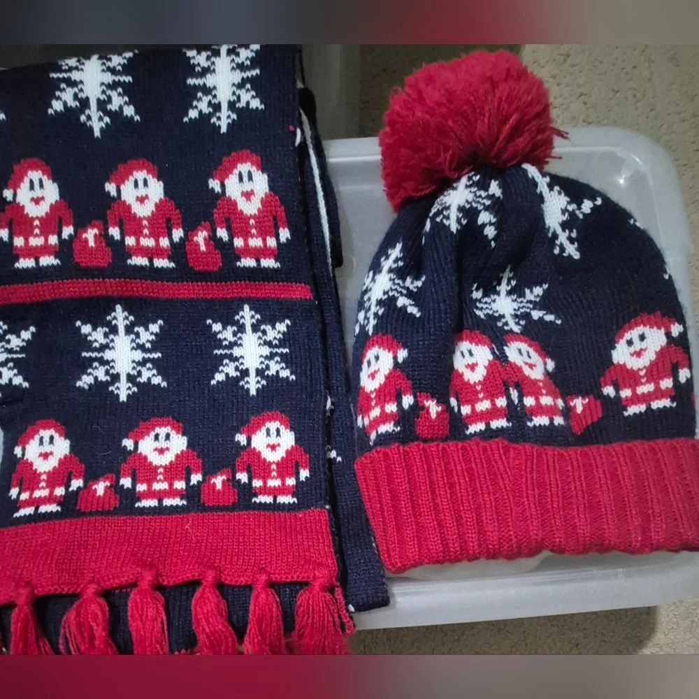 It's Our Time Knit Christmas Beanie Hat with The Scarf Set-One Size - Juniors
